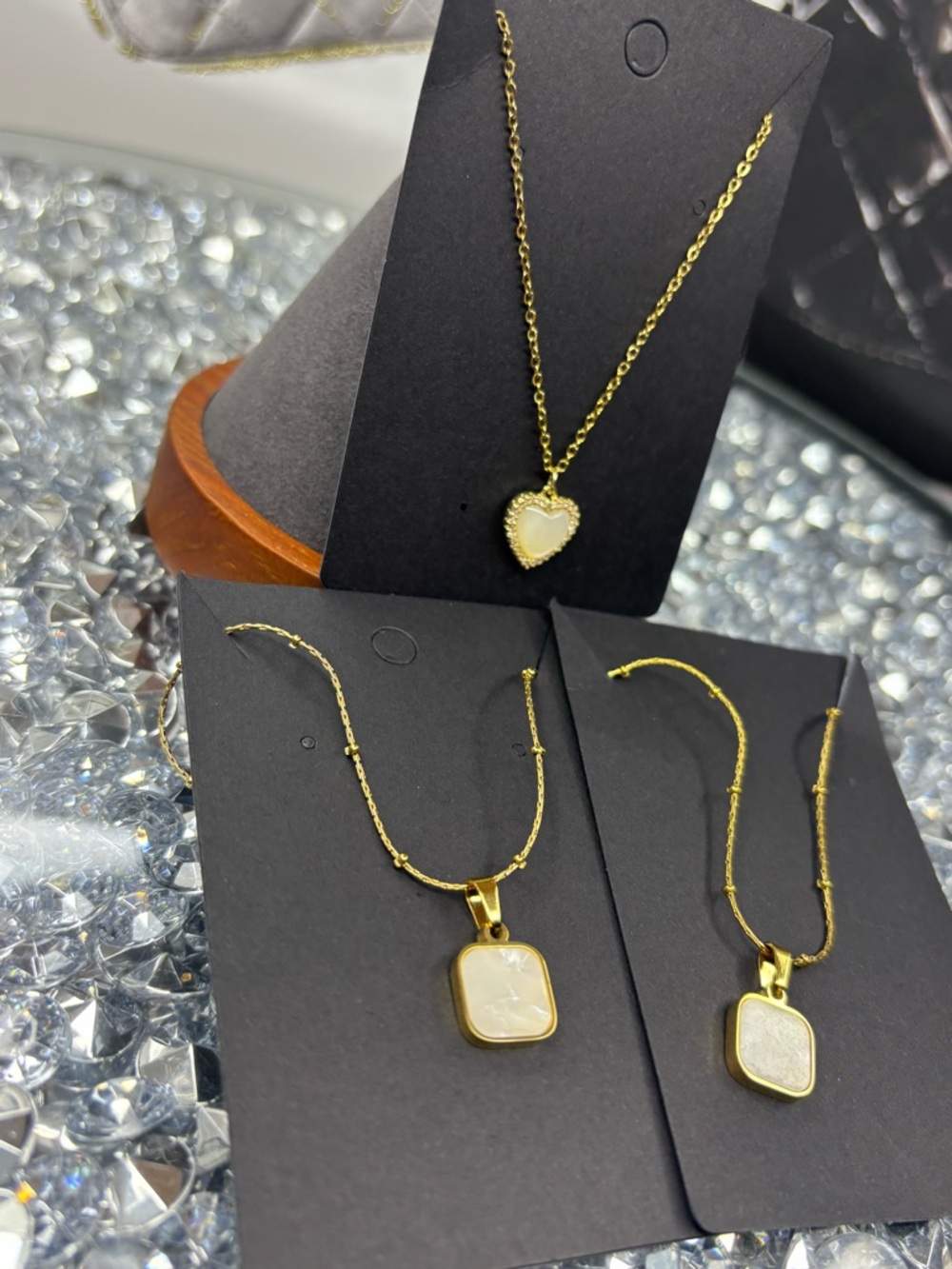Gold-Tone Heart & Square Mother-of-Pearl Pendant Necklaces (3) - Picture 7 of 7